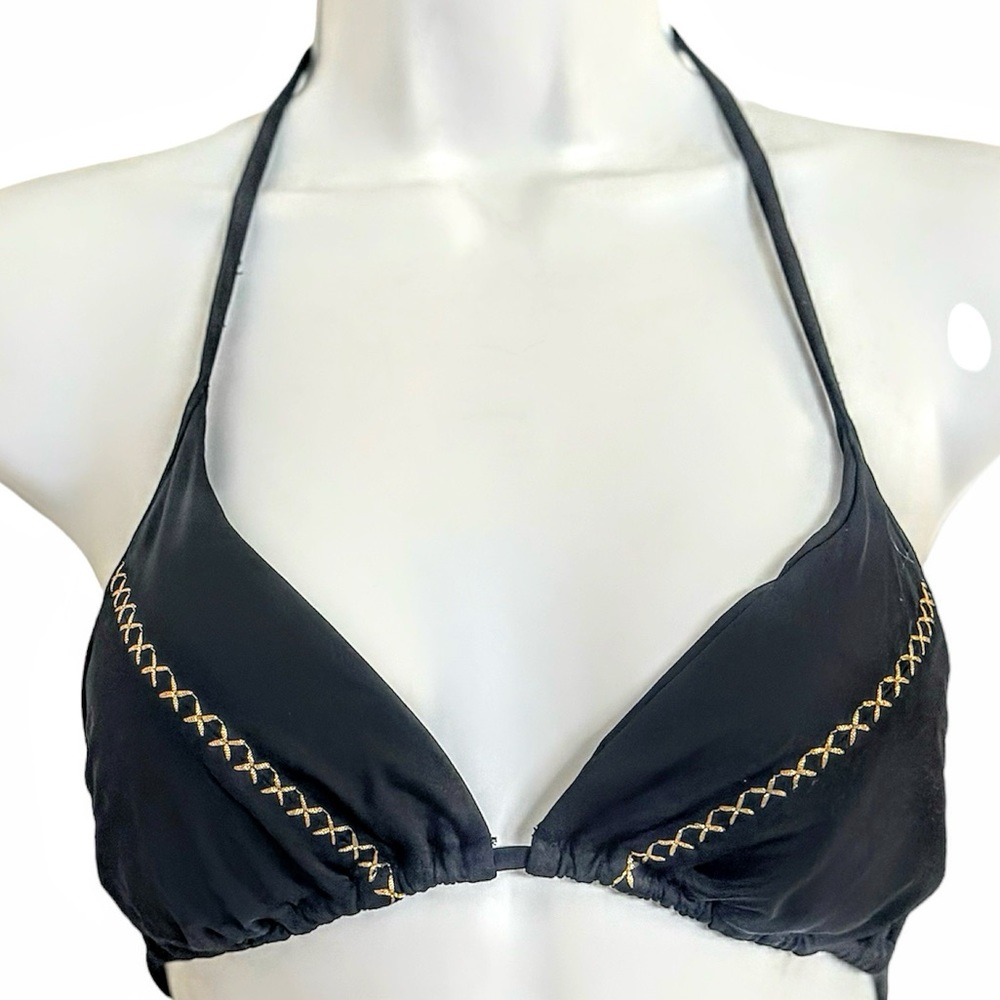 LSpace bikini top padded black with Gold XXXX stitching Triangle Ties size Small